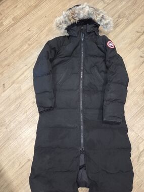 Canada Goose Black Long Down Puffer Coat with Fur-Trim Hood